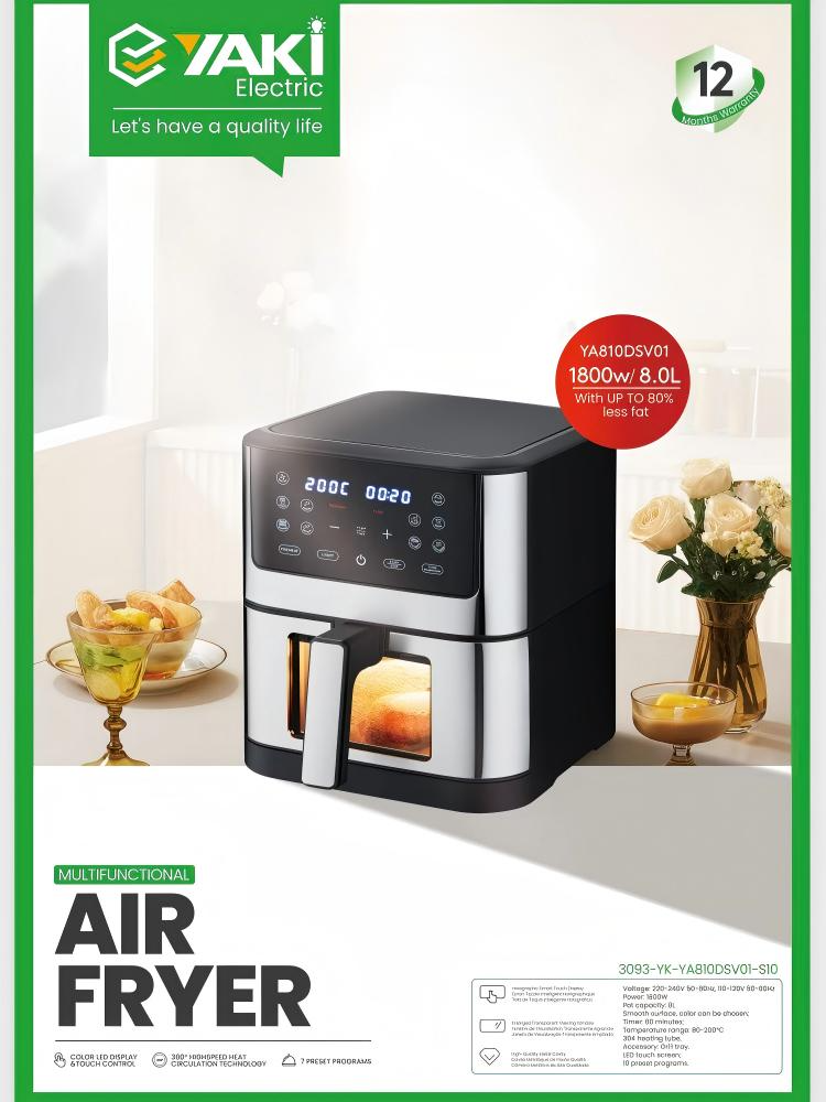 Air fryer yaki 8 litres multifonction digital noir gris ya810dsv01s
