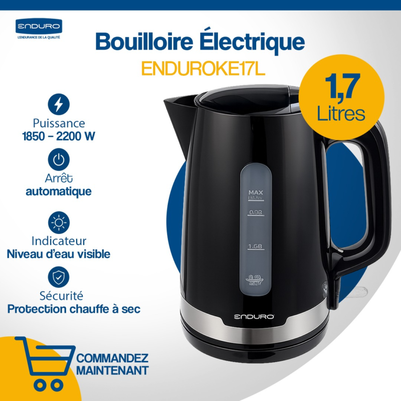 Bouilloire Enduro 1.7 litres electrique noir Inox ke17l