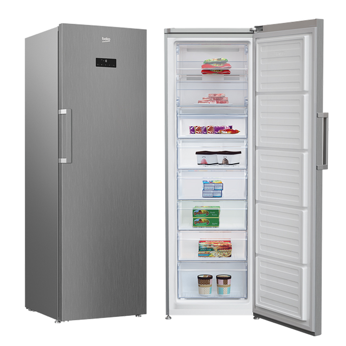congélateur Beko vertical 8tiroirs 450l No Frost gris rfne451xb