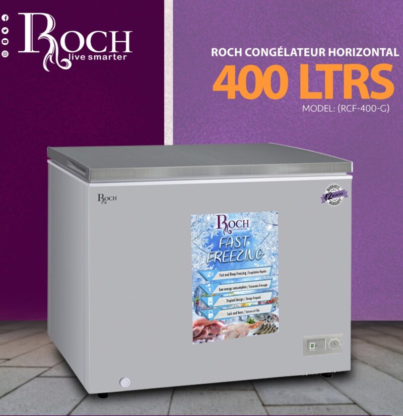 congélateur Roch horizontal 400 litres gris rcf400i