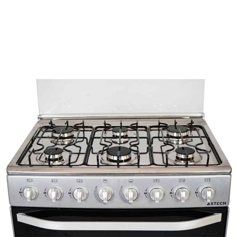 cuisinière Astech 6feux 80x60 a gaz avec four a gaz Inox cis86ms