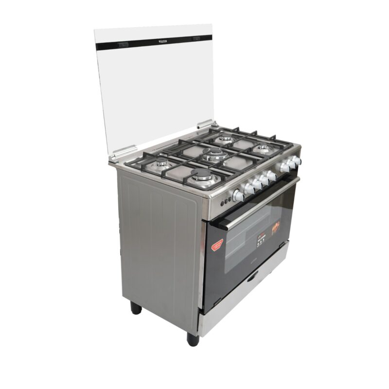 cuisinière Astech 5feux 90x60+four a gaz full option gris ck93da010