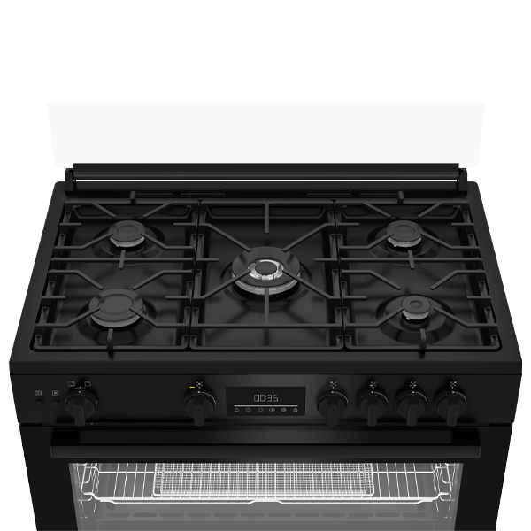 cuisinière Beko 5feux 90x60 a gaz noir bggr11225gb