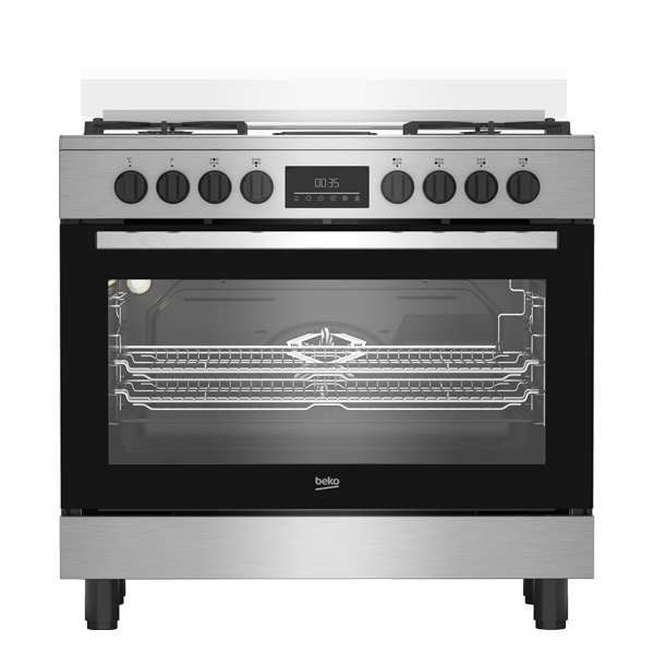cuisinière Beko 6feux 90x60 a gaz + 2 plaques de cuisson Inox bgm21225ex