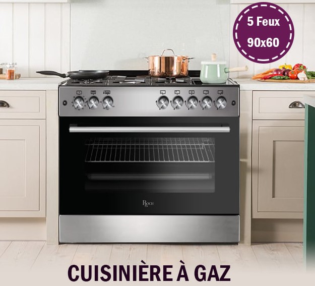 cuisinière Roch 5feux 90x60 Inox f9l50 g2il/rgc90ss