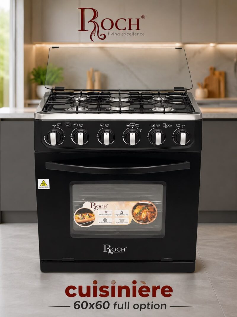 cuisinière Roch 4 feux 60x60 full option noir rgc60g4gb
