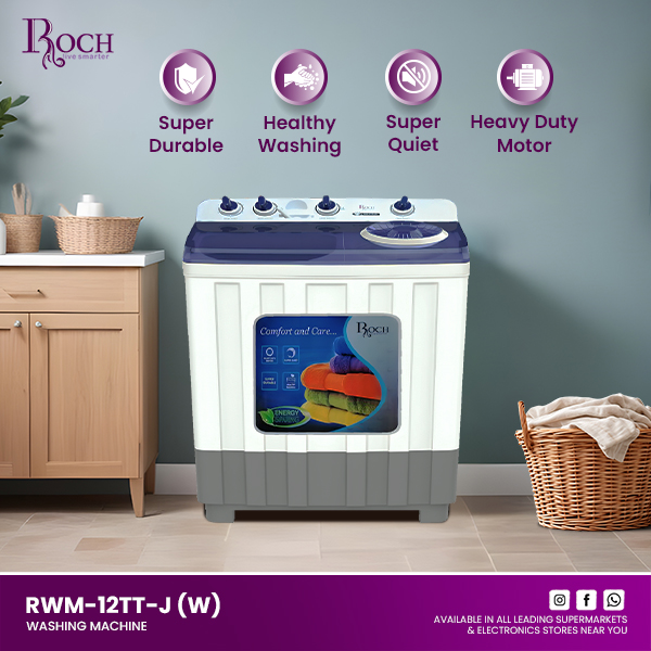 Machine à laver Roch 12 kg semi automatique rwm120ttj(w)