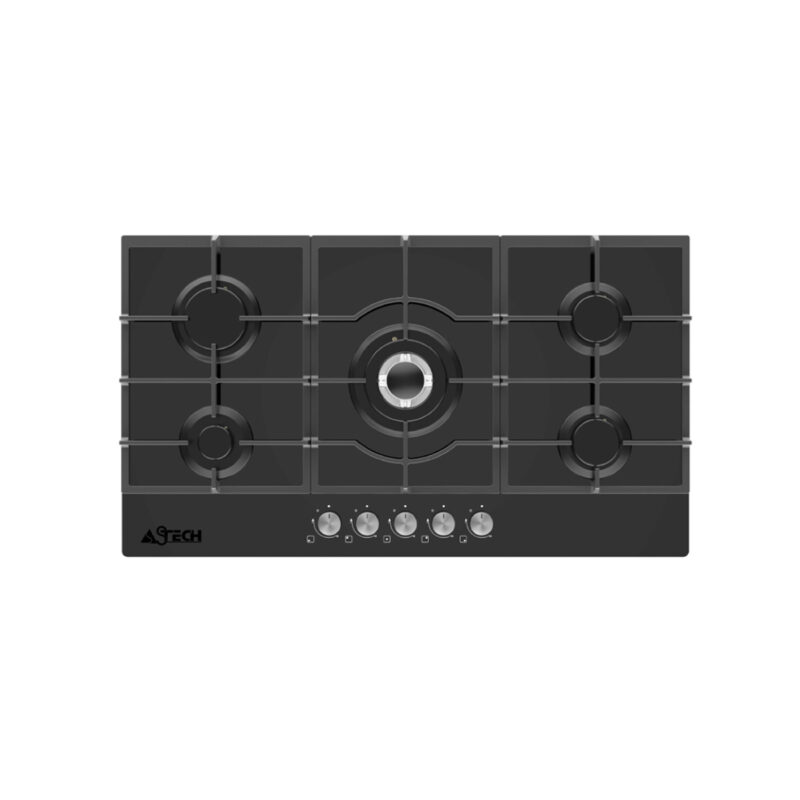 Plaque encastrable Astech 5feux 90x60 a gaz noir pl91gz90no