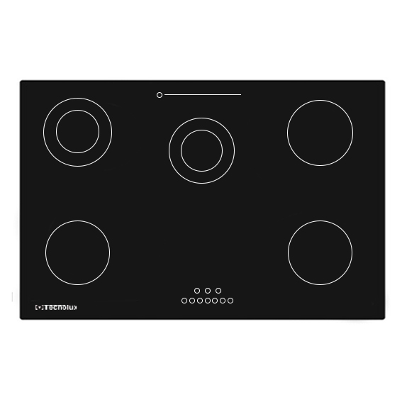 Plaque encastrable Tecnolux 5feux 90x60 electrique noir vitroceramique tec5ee