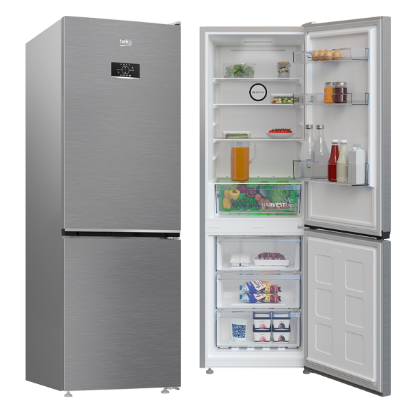 réfrigérateur Beko combine 3tiroirs 344 litres No Frost gris b3rcna344hxb