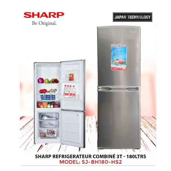 réfrigérateur Sharp combine 3tiroirs 180 litres gris sjbh180hs2