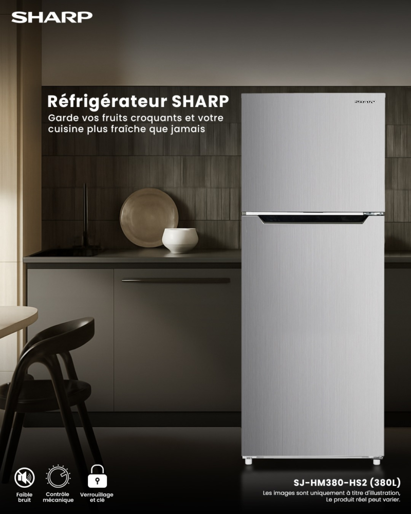 réfrigérateur Sharp 2portes 380 litres No Frost gris sjhm380hs2