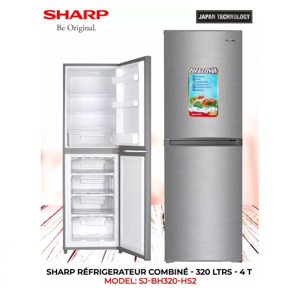 réfrigérateur Sharp combine 4tiroirs 320 litres gris sjhm320hs2
