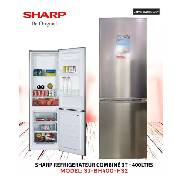 réfrigérateur Sharp combine 3tiroirs 400 litres gris sjbh400