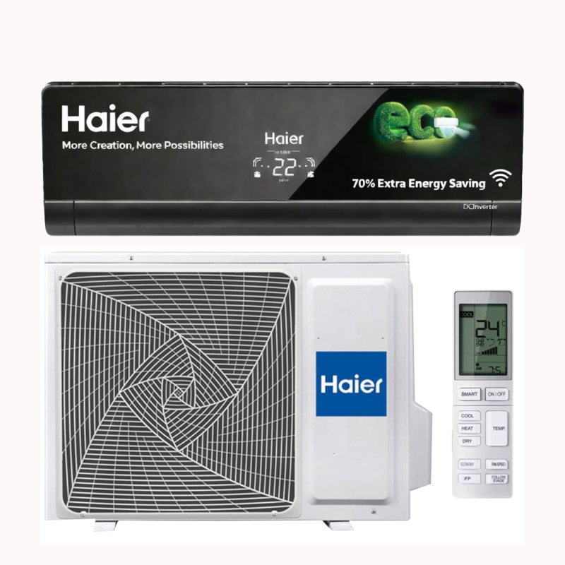 Split Haier 25000btu 3cv noir Wi-Fi mirroir inverter hsu25qf13c1