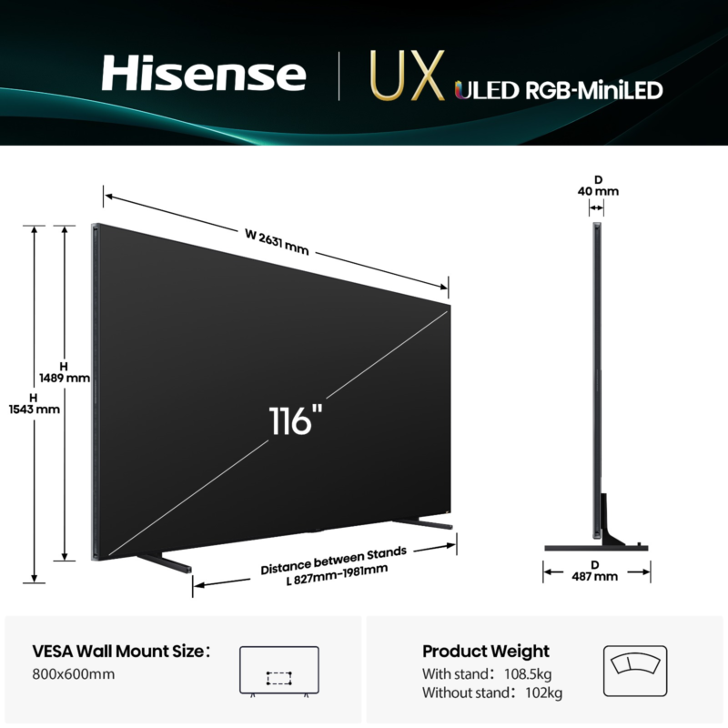 Téléviseur Hisense 116 " uled quantum dot 4K egb-mini-LED ai 116ux