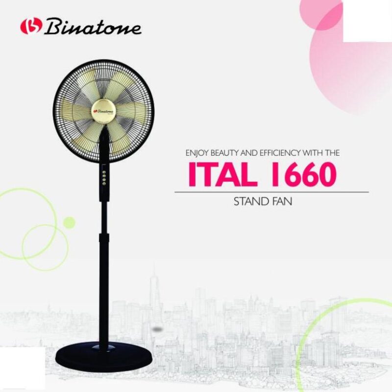 Ventilateur Binatone 16 " sur pied noir dore ital1660
