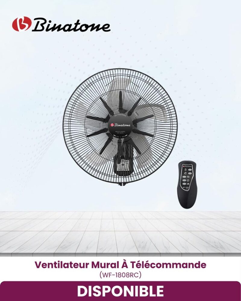 Ventilateur Binatone 18 "mural avec commande noir wf 1808rc